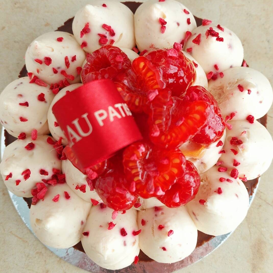 Large Praline Torte with White Chocolate & Raspberry Chantilly
