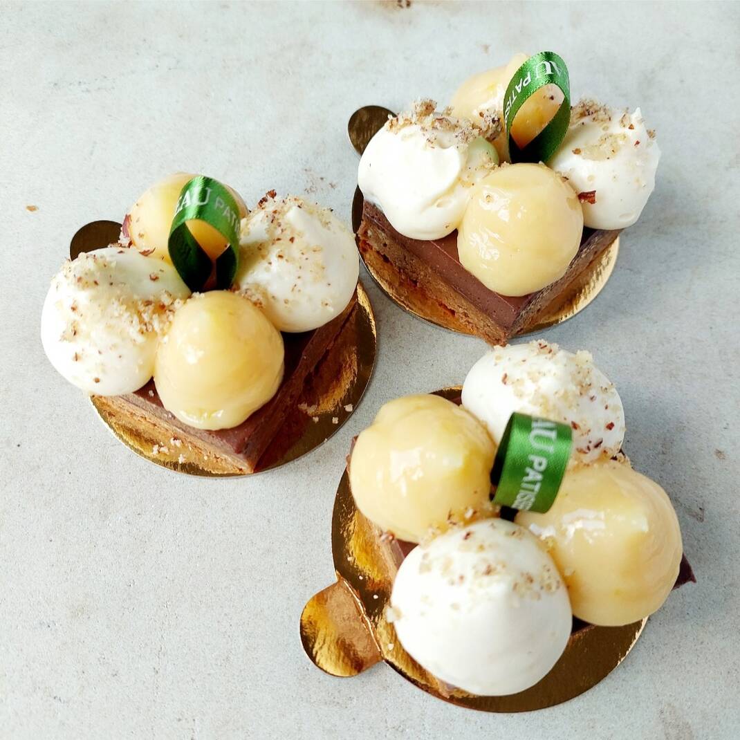 Individual Praline Torte with Lemon Curd Chantilly