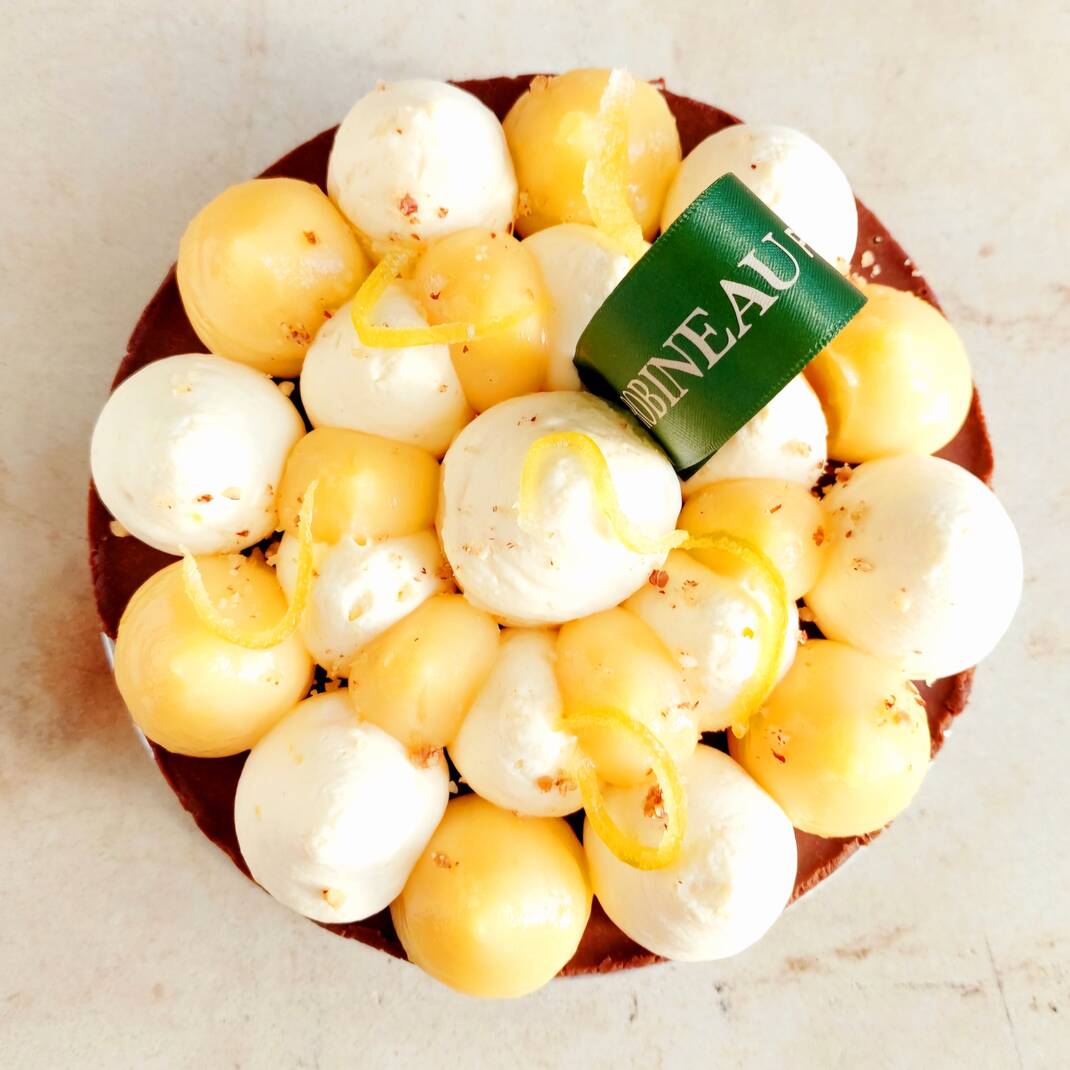 Large Praline Torte with Lemon Curd Chantilly